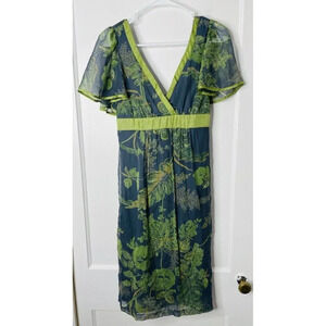 Jonathan Martin Silk Dress 8 Y2K Floral Empire Waist Smock Flutter Sleeve Fairy
